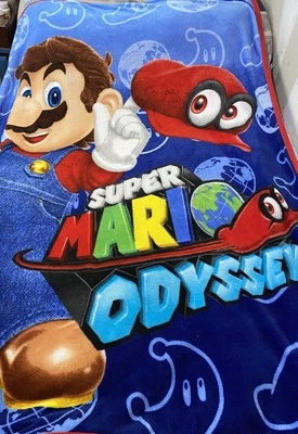 Nintendo Super Mario Odyssey Fleece Throw 46 X 60 Inches Blue/Red Great Cond - Image 1 of 2