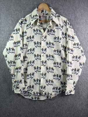Camisa discoteca vintage años 70 raza por campus cuello daga caballo AOP grande para hombre Foto 1 de 4