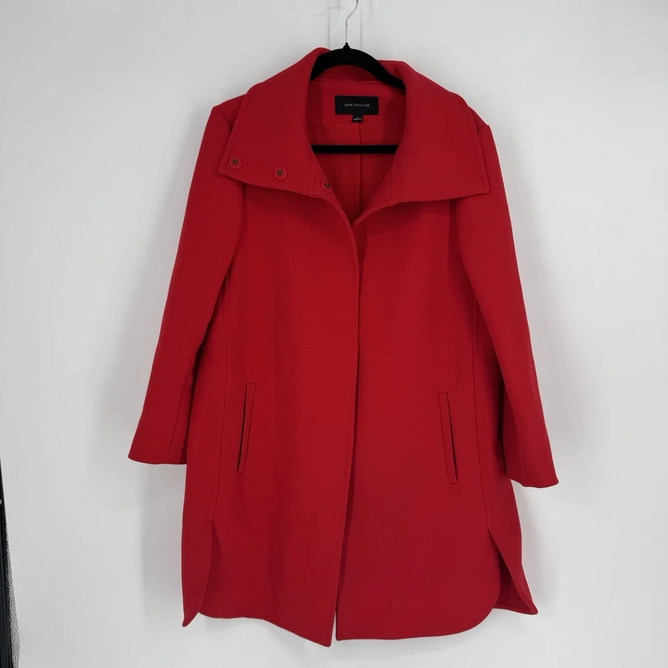 Abrigo Ann Taylor 10 Chaquetón Rojo Colorido Vacaciones Navidad Otoño Invierno Negocios Foto 1 de 4