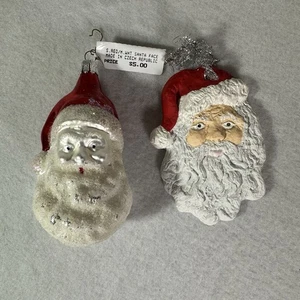 Menge 2 Vintage 4" Weihnachtsmann Gesicht Weihnachtsschmuck Hergestellt in Tschechien - Bild 1 von 13
