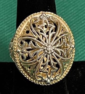 Diamond Dome Filigree Gold Tone Sterling Silver .925 Ring PAJ China Size 9 - Image 1 of 4