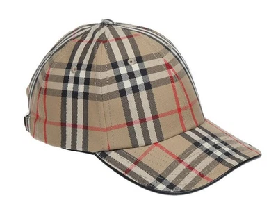 NEW BURBERRY CANVAS BEIGE CHECK PRINT BASEBALL CAP HAT M - Image 1 of 4