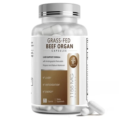 Cápsulas complejas de órganos de carne de res alimentados con pasto vivo para desintoxicación del hígado y salud general Foto 1 de 4