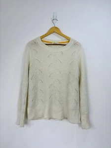Boden Jumper Women Size Medium Ivory Pointelle Knit Round Neck Wool Mohair Blend - Picture 1 of 11