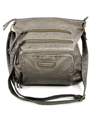 Stone Mountain USA Crossbody Hobo Purse Handbag Smokey Gray Taupe Faux Leather - Image 1 of 4