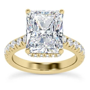 5.00 Ct E VS1 Radiant Cut Lab Grown Diamond Side Stone Engagement Ring 14k Gold - Picture 1 of 8