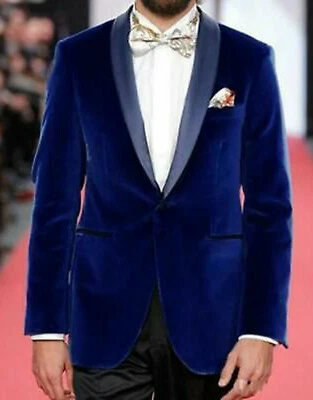 Hommes Royal Bleu Fumer Veste Créateur Mariage Marié Smoking Fête Vêtement - Photo 1/2