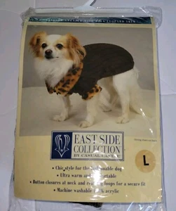 EASTSIDE COLLECTION Brown Dog Poly Knit Sweater Faux Fur Leopard Trim L NEW - Picture 1 of 4