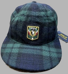 Polo Ralph Lauren VTG Laurel Uni Crest Wool Green Blue Plaid Tartan Cap Hat - Picture 1 of 3