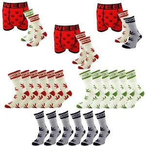 GANJA WEED CANNABIS LEAF Boxer Shorts + Socks Set .Leaf Sports Socks Set - Picture 1 of 7