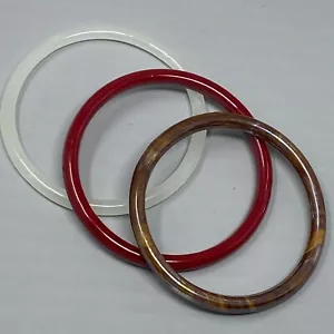 Glass Bangle Bracelet Lot of 3 Red Brown White Tube Stackable Vintage 7.5-8.25" - Picture 1 of 10