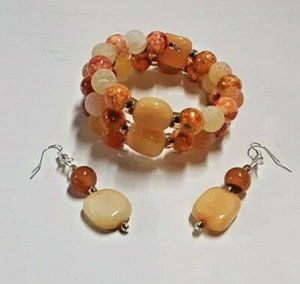 Handmade Beaded Healing Bracelet and Earring Set Quartzite Agate Ceramic - Picture 1 of 3