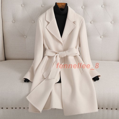 OFF WHITE Cappotto donna autunno double face lana cashmere risvolto colletto medio lungo soprabito cintura