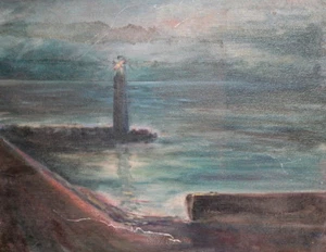 Europäisches Ölgemälde Meereslandschaft Leuchtturm - Bild 1 von 12