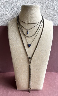 Collar Boho Free People 5 Niveles de Metal Mixto con Acentos de Piedra Azul 14" + 3" Foto 1 de 4
