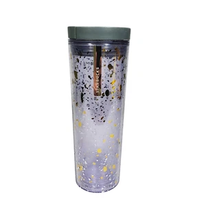 Vaso de viaje Starbucks 2013 acrílico 16 oz oro transparente manchas brillo - Imagen 1 de 7