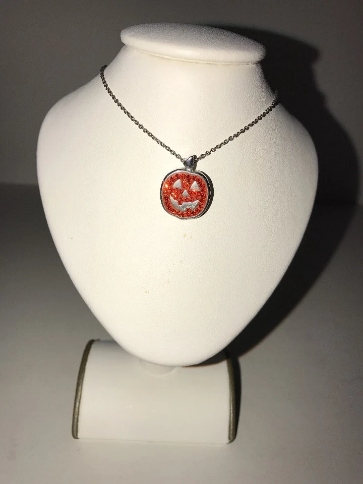 TRUCO O TRATO Collar CALABAZA Chapado en Plata Fina: Colgante + Cadena Piedras Naranja Foto 1 de 4