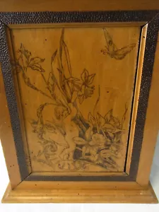 Antique German Art Nouveau Carved Wood Wall Cabinet Poker Work #< - Picture 1 of 12