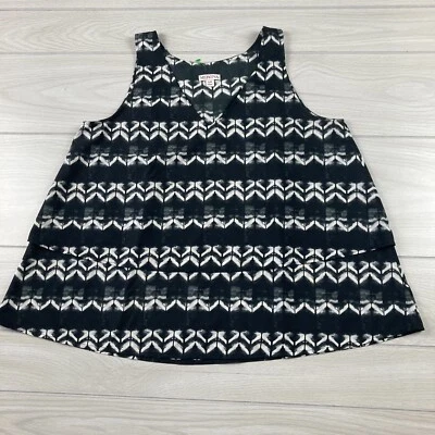 Top Merona Talla Grande Negro Gris Abstracto Capas Fluido Sin Mangas Cuello en V Claro Foto 1 de 4