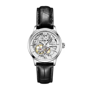 Kenneth Cole Orologio Donna Automatico Skeleton Bianco Cinturino Pelle Nero - Foto 1 di 4