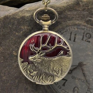 Elk Pocket Watch Outdoor Scene Nature Lover Reindeer Moose Deer Hunter Gift - Picture 1 of 9
