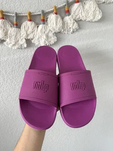 Fitflop Iqushion Slide Sandal In Miami Violet Rubber Comfort Logo Casual 10 - Picture 1 of 7
