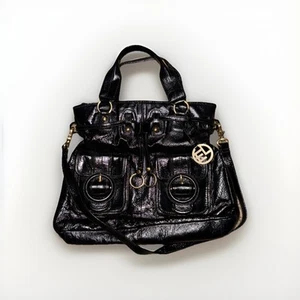 Elliott Lucca Black Patent Leather Handbag Large Hobo Tote Goldtone Hardware - Picture 1 of 8