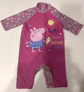 Girls Chainstore Peppa Pig Cerise Pink Flower UV Suit - 3-6 Months - Picture 1 of 3