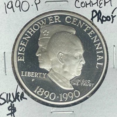 1990-P "SILVER" EISENHOWER CENTENNIAL PROOF COMMEMORATIVE DOLLAR BEAUTIFUL COIN - Image 1 of 2