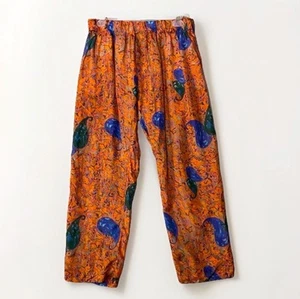 Raquel Allegra Seidenhose Damen Gr. 1 Small gerade hohe Taille orange blau - Bild 1 von 16