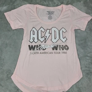 AC/DC Who Made Who Tour Scoop Neck Tee Recycle Karma T-Shirt Womens Shirt Sz XS - Picture 1 of 8