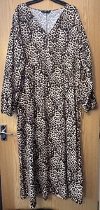 F&F Women's Leopard Print Midi Maxi Long Sleeve Tie Side V-neck Dress Size 20 - Picture 1 of 9