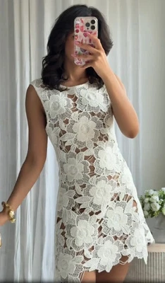 ZARA NEW SS25 WOMAN SHORT FLORAL CROCHET DRESS White | 2893/087 - Image 1 of 4