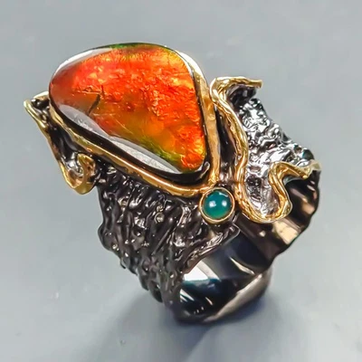 Jewellery 12 ct+ Natural Ammolite Ring 925 Sterling Silver Size 7 /R439820 - Image 1 of 4