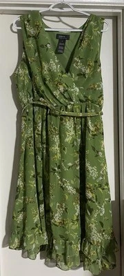 Vestido para mujer ME George con volantes sin mangas acampanado línea A 12 grande verde cinturón floral Foto 1 de 4
