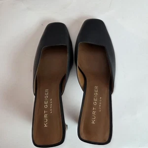 Kurt Geiger London  Womens Black Leather Square Toe  Block Heel Mules Sz 6 - Picture 1 of 15