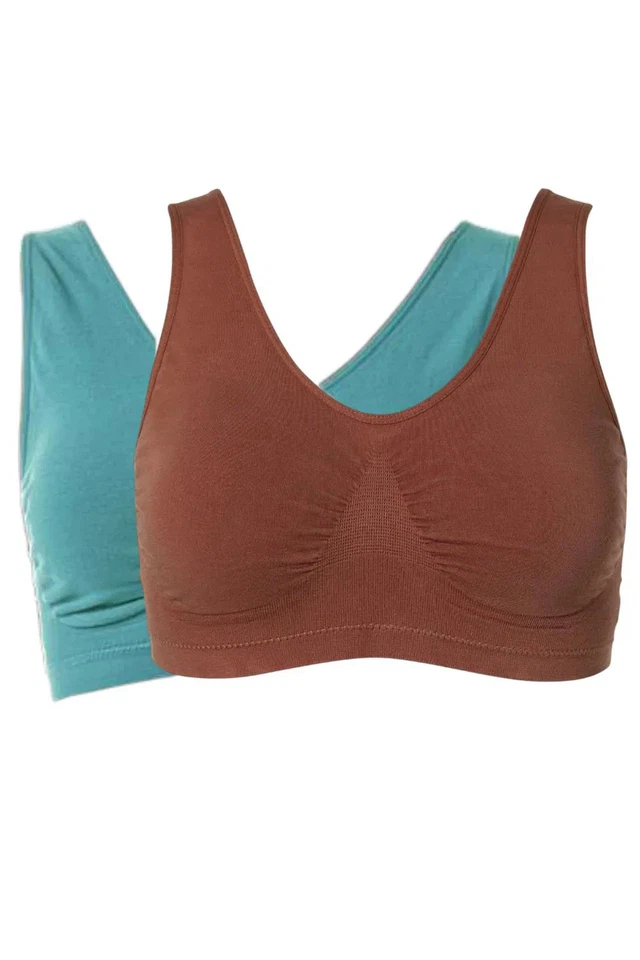 Rhonda Shear Women's 2 pack Cotton-Blend Ahh Bra Mahogany/Celeste - Image 1 of 1