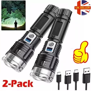 2x 990000000LM High Powered Super Bright Flashlight LED Rechargeable Torch Lamp- - Picture 1 of 13