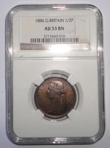 GREAT BRITAIN UK COIN 1/2 PENNY 1886 NGC AU 53 BN - Picture 1 of 2