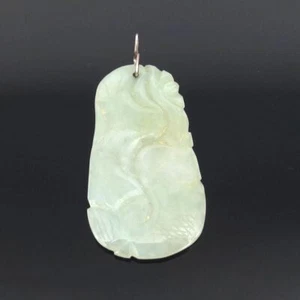 Raro Antiguo Colgante de Pez Jadeíta Verde Blanquecino Talla - Imagen 1 de 10