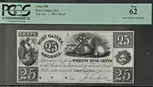 FORT GAINES GEORGIA  25 CENT 1841 GA OBSOLETE PROOF NOTE FINEST OF 2 KNOWN NOTES - Picture 1 of 1