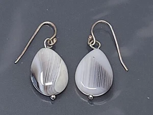 Vintage Sterling Silver 925 Agate Dangle Pierced Drop Earrings - Picture 1 of 2