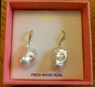 FRESH WATER Cultured Baroque Pearl Drop Earrings, Gold Hooks w/Crystal Chips - Image 1 of 4