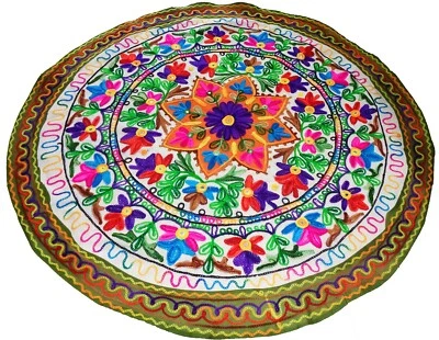 Round Tablecloth tapestry sofa throw table cover floral applique work boho decor - Image 1 of 4