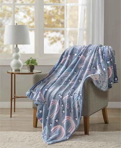 Navy Rainbow Polyester Velvet Plush Glow in the Dark XL Oversized Throw Blanket - Picture 1 of 5