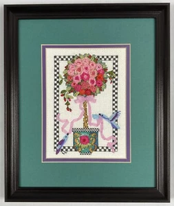 Nastro di seta rifinito vintage "Topiaria floreale" quadro opaco e incorniciato 12"x10" - Foto 1 di 9
