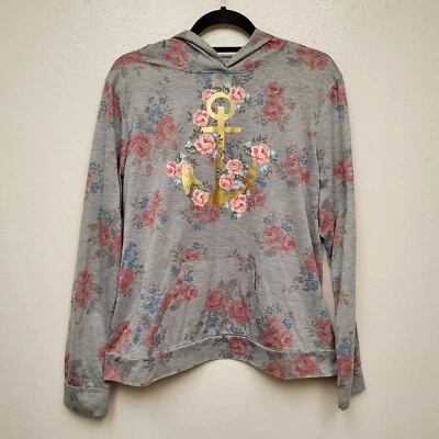 Jerry Leigh Hoodie Juniors XXL 2XL 19 Gray Roses Gold Anchor Pocket Lightweight - Image 1 of 4
