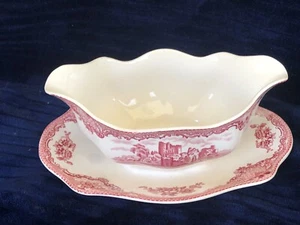 Gravy Boat Johnson Brothers historical America with attached tray pink ironstone - Picture 1 of 8
