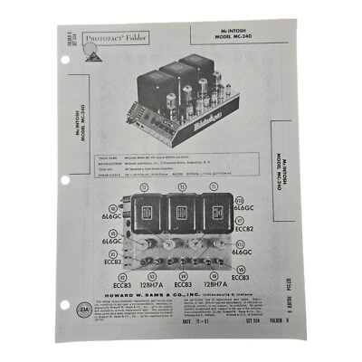 McIntosh MC240 Sams Photofact Folder 6 Set 554 - 1961 - Image 1 of 3