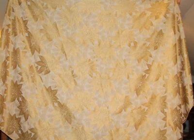 Gold Jacquard Floral Poinsettias Tablecloth 54” x 80” Unlabelled - Image 1 of 4